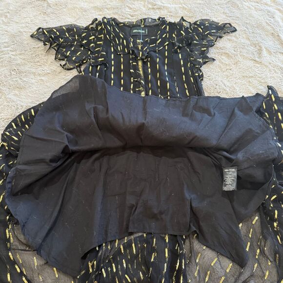 Zadig & Voltaire Black/Gold Crepe Rool Shiny Ruffled Dress Sz S Designer Luxury - Picture 11 of 13